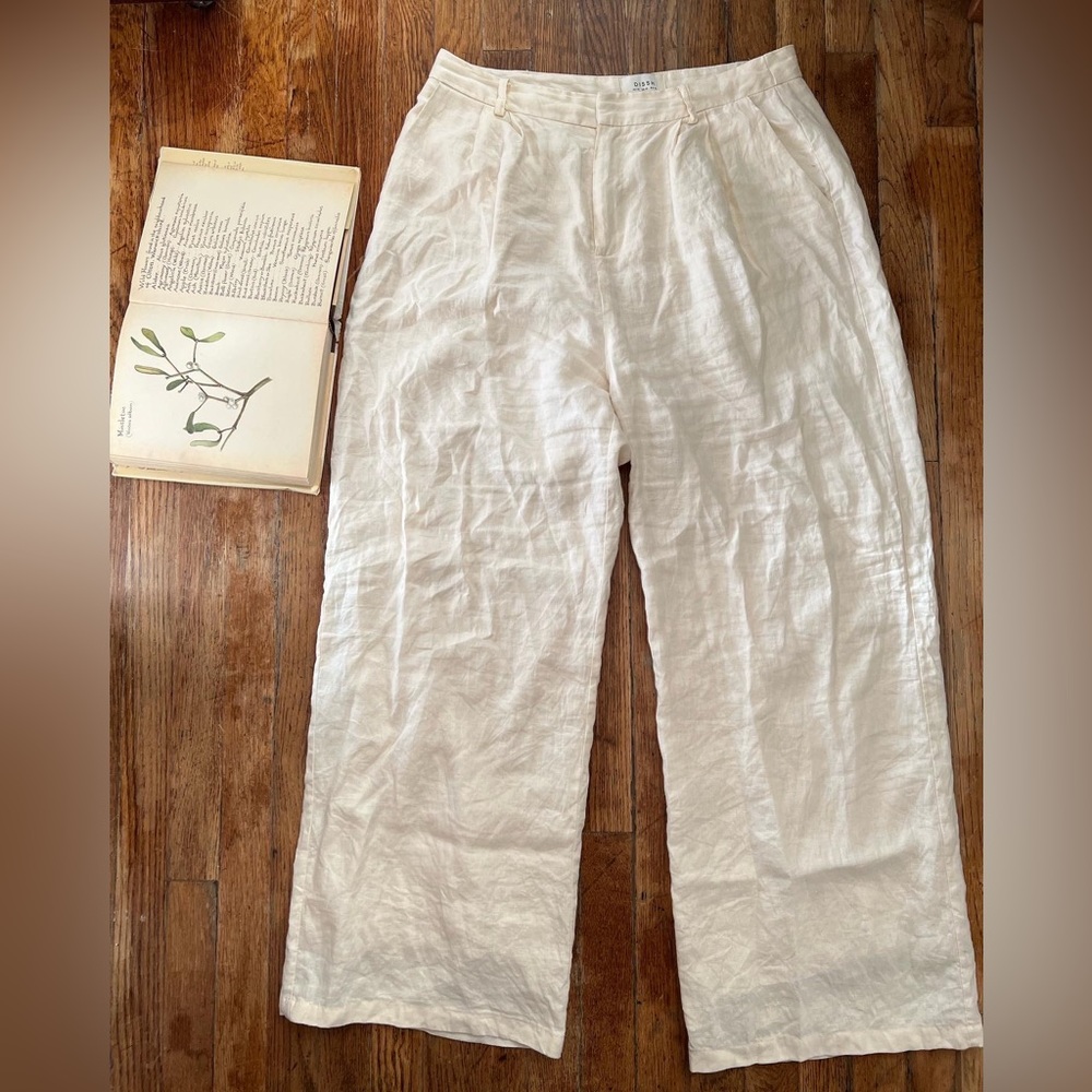DISSH Ivory Cream 100% Linen Wide Leg Pants